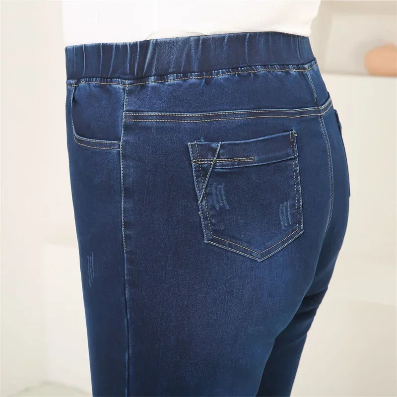 Elastic High-Waisted Pencil Jeans for Women Spring Autumn Denim Pants Comfortable Large Trousers Milanni Fashion