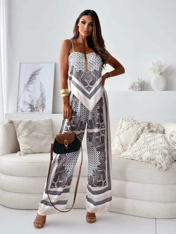 Temperament Fashion New Printed Suspender with Chest Wrap and Positioning Floral Pants Set for Women Milanni Fashion