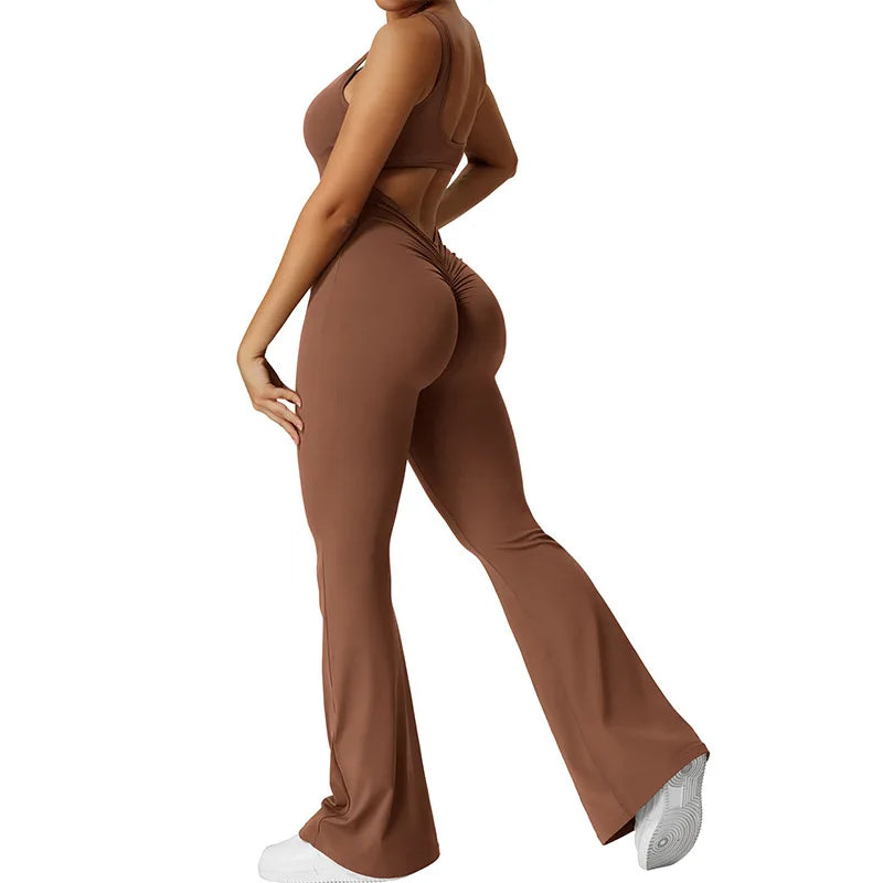 Slim Fit Yoga Suit for Women Tight Sexy Back Female Jumpsuit Stretch Activewear Sports Fitness Outfit Milanni Fashion Brown L