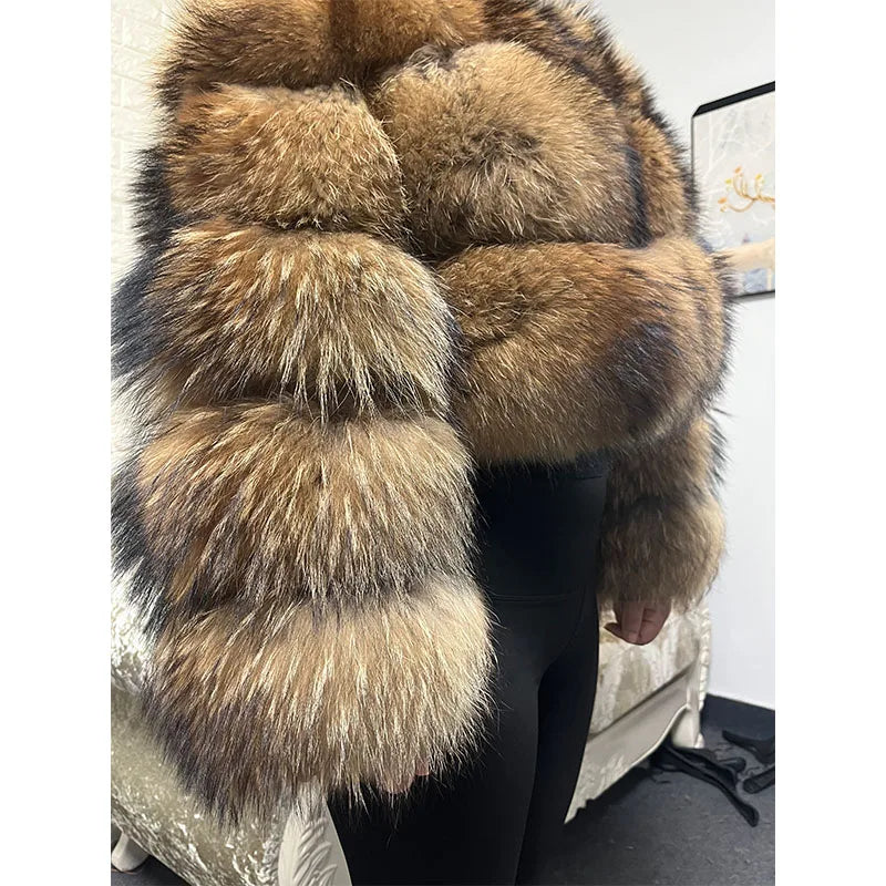 Women's Natural Real Raccoon Fur Winter Jacket Vest Plus Size Top Clothing Curve Coat Milanni Fashion