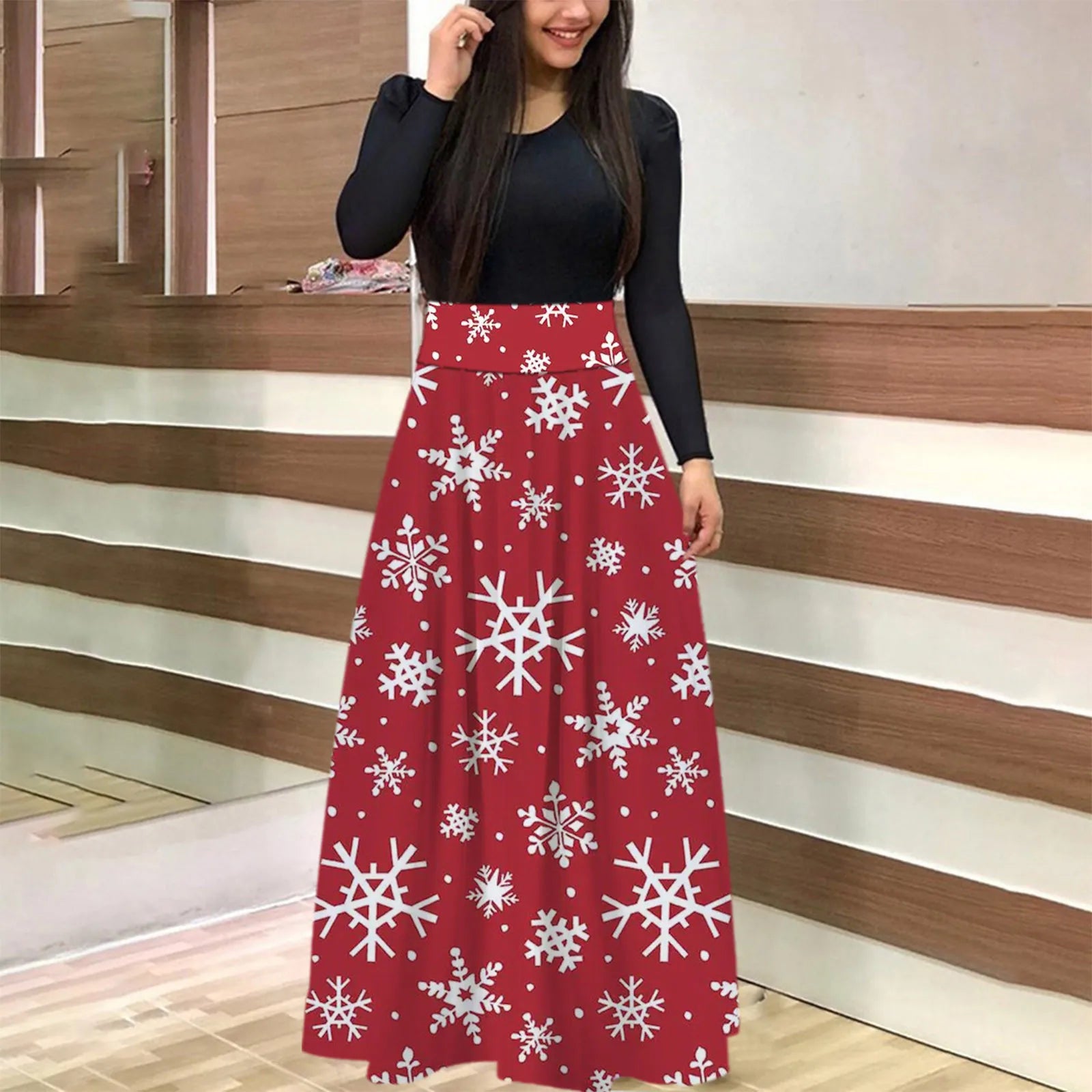 Elegant Dress For Women Christmas Printed Fall Holiday Xmas Long Sleeve Tree Dress Women Party Slim Fit Casual Dress Maxi Dress Milanni Fashion Red M 