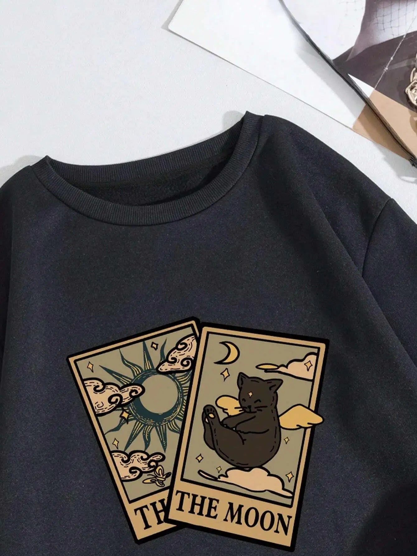 Vintage Tarot Bear Moon Print Fleece Hoodie Warm Casual Crewneck Pullover Loose Women Sweatshirt Milanni Fashion