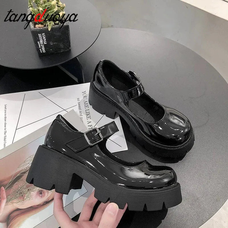 Mary Janes Platform Shoes Women's Vintage College Style Lolita Shoes Girls Black High Heel Shoes Milanni Fashion