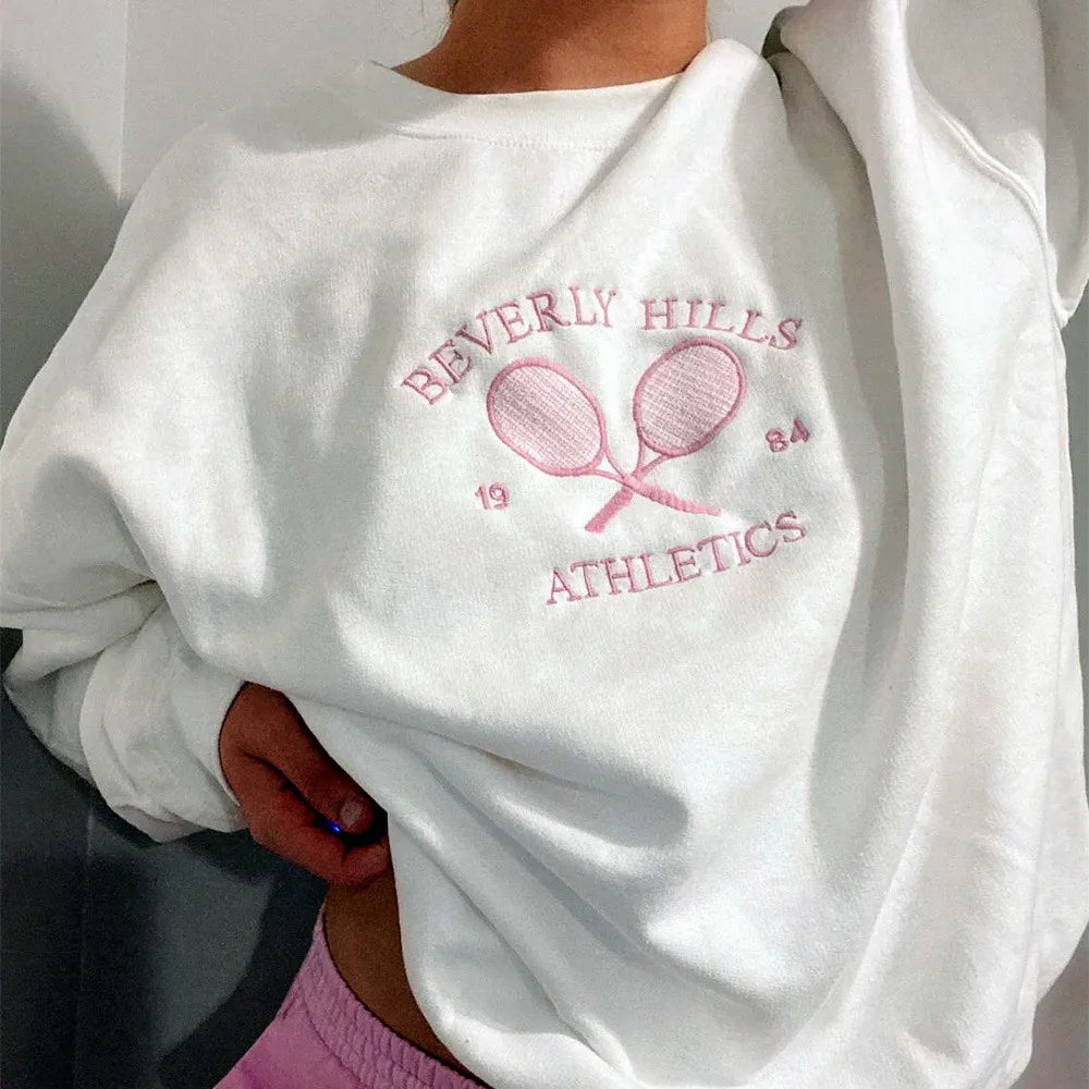 Athletics Letters Embroidered Sweatshirt Women Loose Pullover Long Sleeve Retro Cotton Casual Jumper Milanni Fashion