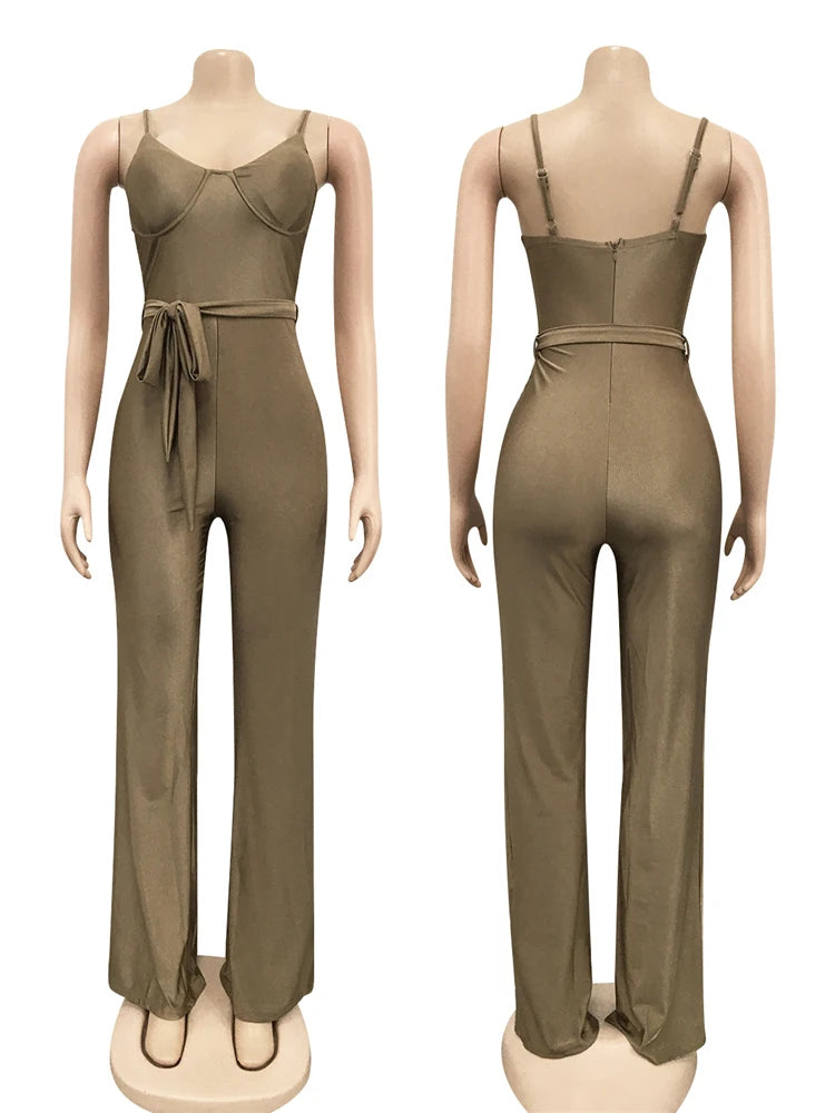 Sexy Sleeveless Jumpsuit Clubwear Elegant Party Rompers High Waisted Wide Leg Pants One-Piece with Belt Milanni Fashion