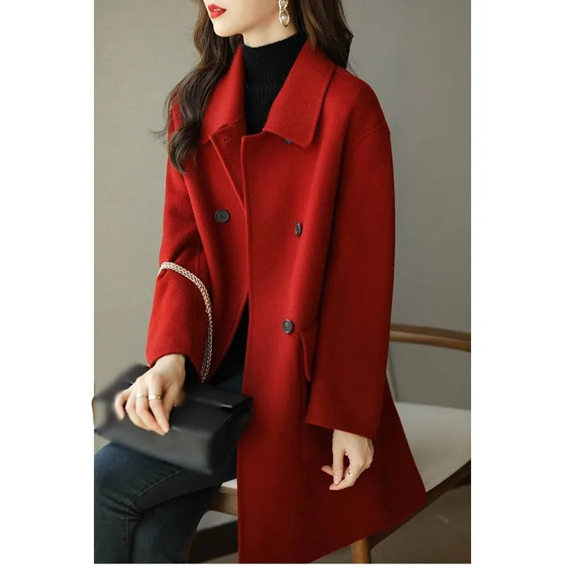 Autumn Women Coat Lapel Double Breasted Trench Coat Flap Pockets Thermal Jacket  Milanni Fashion   