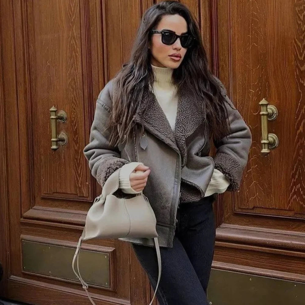 Winter Warm Faux Fur Jacket Women Long Sleeve Loose Lapel Jacket Casual Outwear  Milanni Fashion   