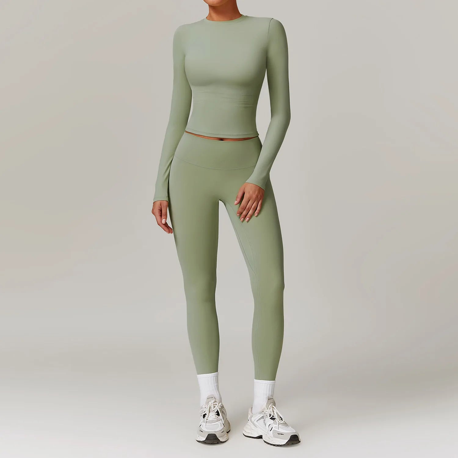 Yoga Suit Women Gym Set Running Workout Sportswear Female Long Sleeve Tracksuit  Milanni Fashion Bean green Set-2 M CHINA