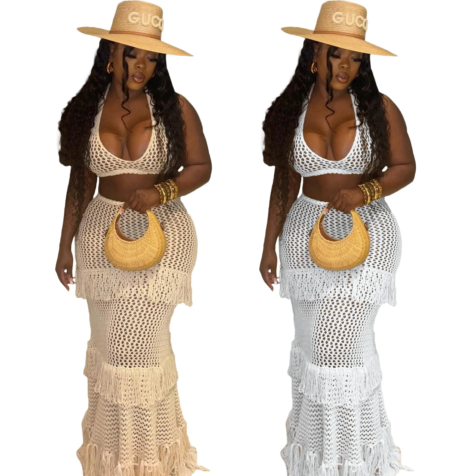 Knitted Crochet Sexy Ruffle Elegant Fringe Tassel Dress Two Piece Set  Milanni Fashion   