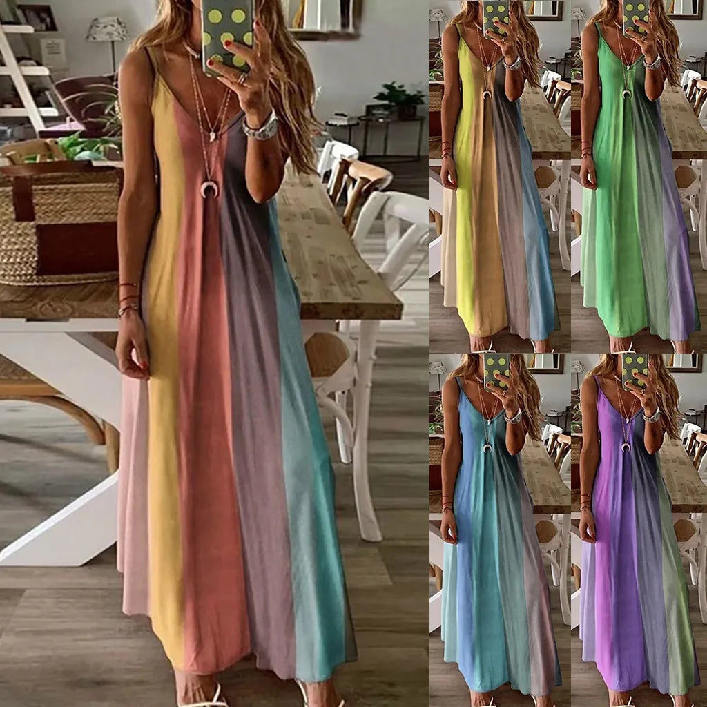 Women Gradient Print Summer Casual Long Dress Maxi Dress Milanni Fashion   