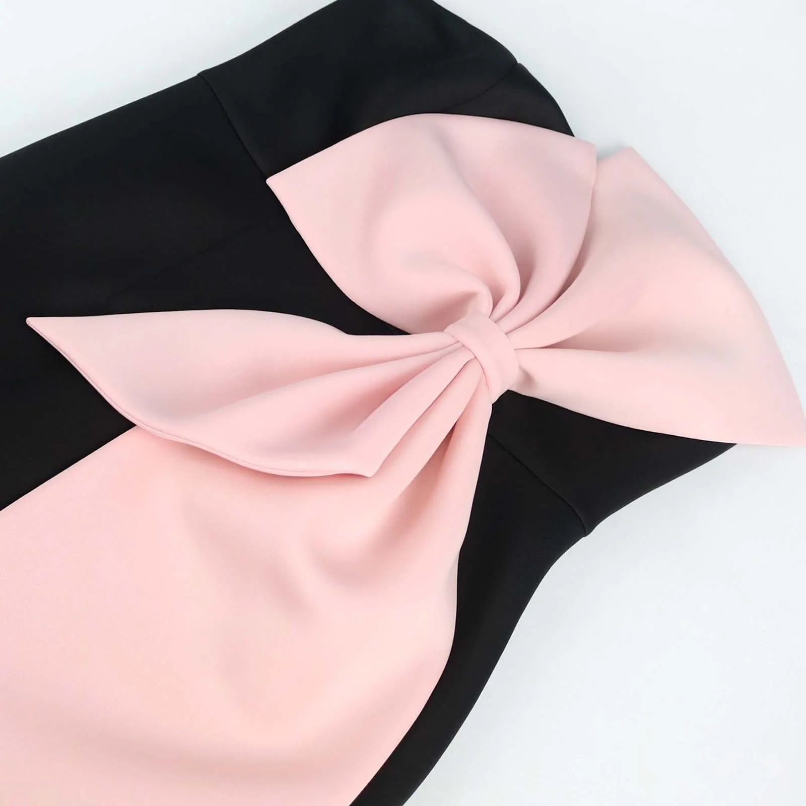 Tube Top Black Pink Big Bow Patchwork Bodycon High Waist Plus Size Midi Gown Elegant Formal Dress Milanni Fashion