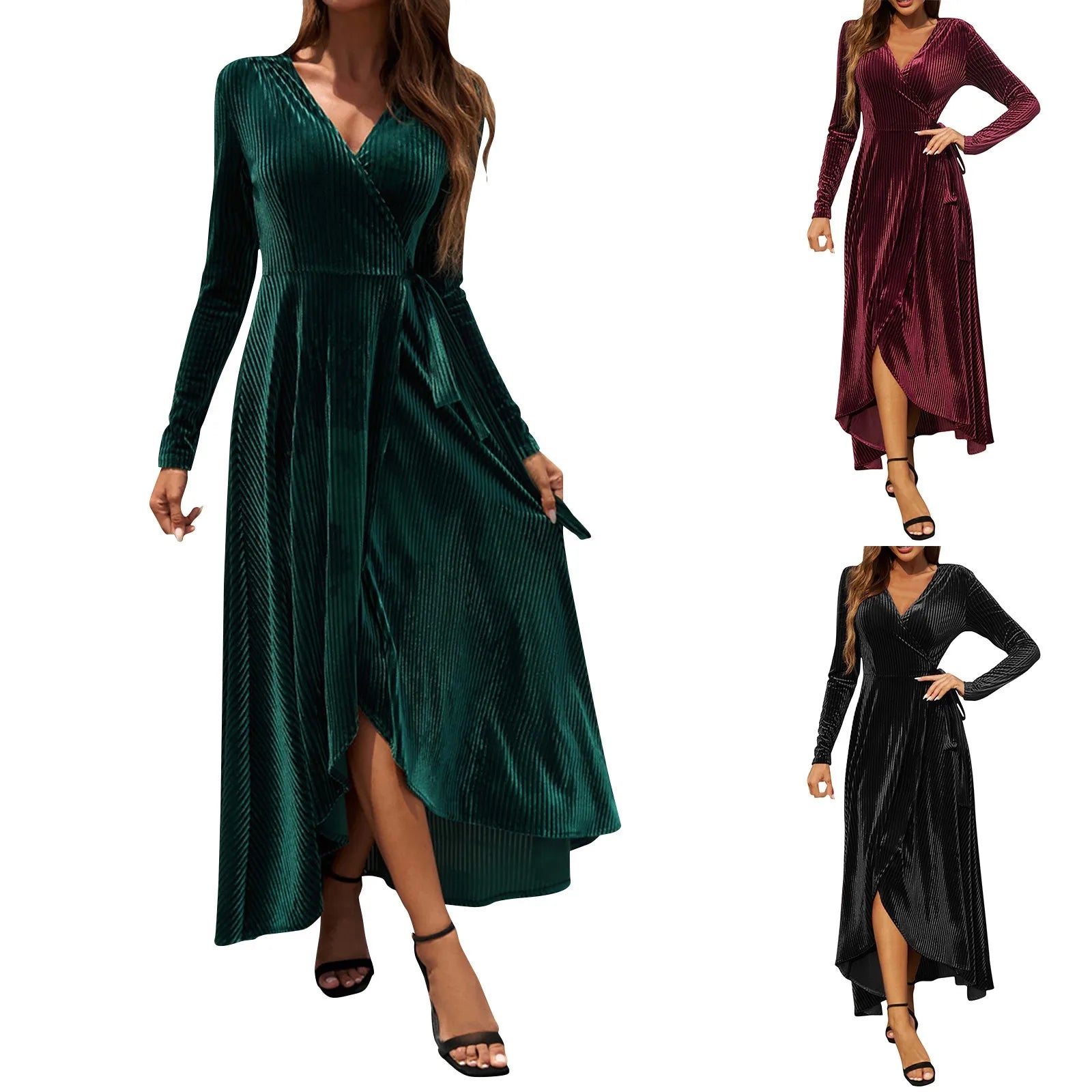 Sexy Slim Fitted Temperament Irregular Hem High Waist Evening V-neck Slit Long Dress  Milanni Fashion   