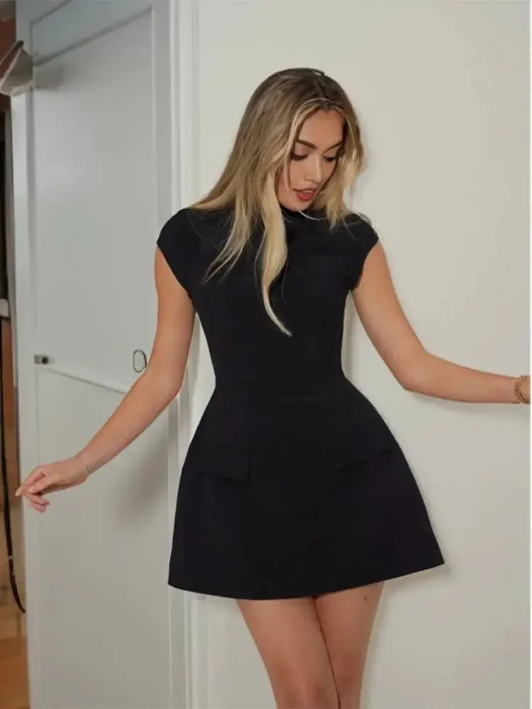 Mini Dress with Pockets New Round Neck Short Sleeve A-line Casual Dress for Women Stylish Dress Milanni Fashion