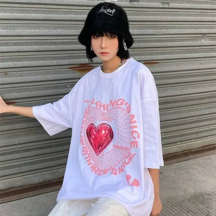 Oversized T-Shirt Harajuku Love Trendy Graphic Tee for Women Casual Streetwear Comfortable Fit Milanni Fashion