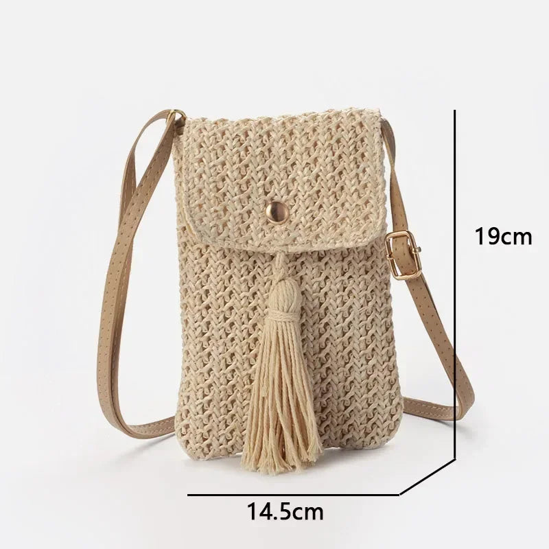 Women Straw Beach Bag Summer Tassel Mini Crossbody Bag  Milanni Fashion   