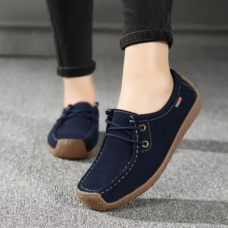 Suede Leather Flats Sneakers Lace Up Moccasins Ladies Shoes Fashion Loafers for Comfortable Stylish Wear Milanni Fashion