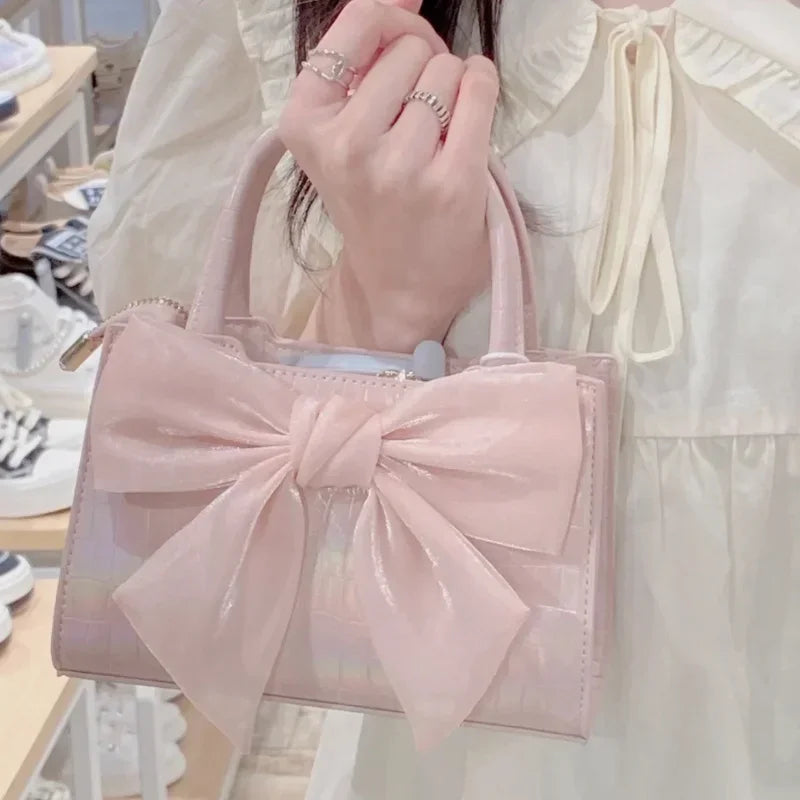 Fashion Pink Bowknot Clutch Underarm Bag Sweet Small Square Shoulder Bag Stylish and Elegant Accessory Milanni Fashion