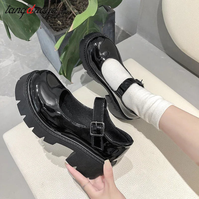 Mary Janes Platform Shoes Women's Vintage College Style Lolita Shoes Girls Black High Heel Shoes Milanni Fashion