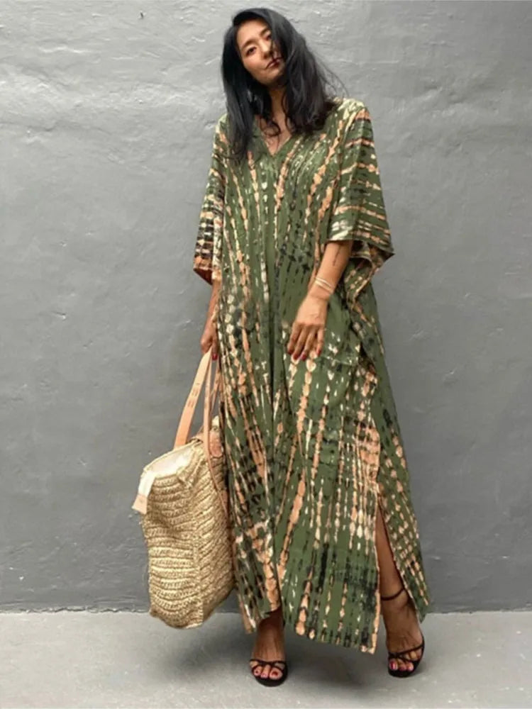 Women Summer Bohemian Long Dress V-neck Batwing Sleeve Elegant Dress Maxi Dress Milanni Fashion   