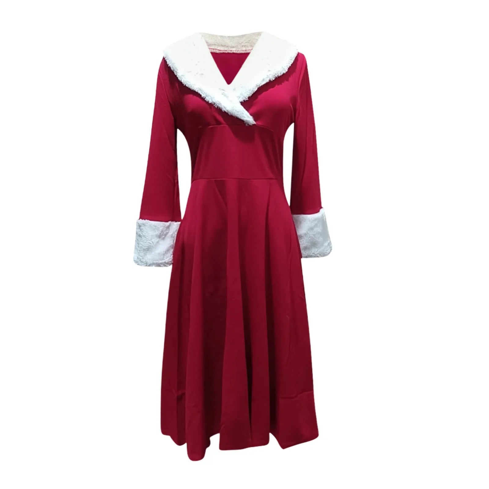 Women Christmas Sexy Costume Long Sleeve V Neck Plush Warm Party Pleated Elegant Tunic Swing Dress  Milanni Fashion   