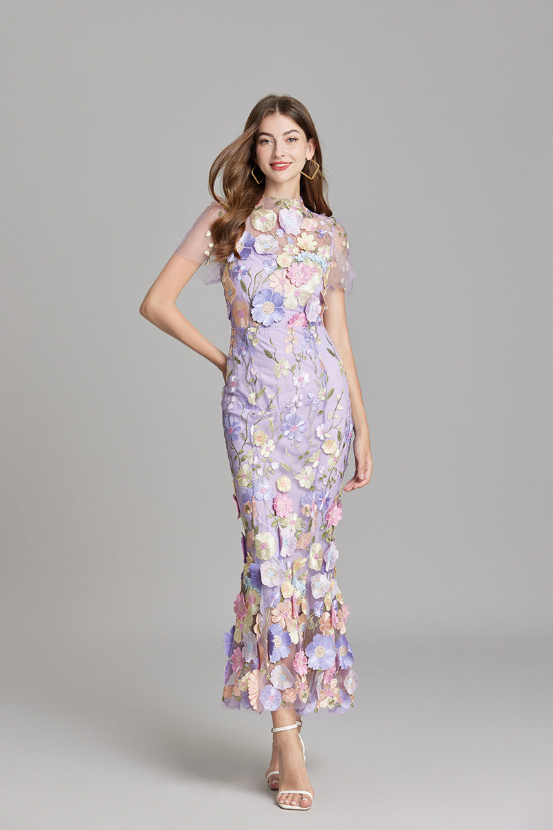Verena | Women's Sheer Maxi Dress with Blumenstickerei