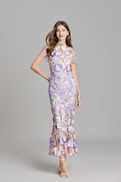 Verena | Women's Sheer Maxi Dress with Blumenstickerei