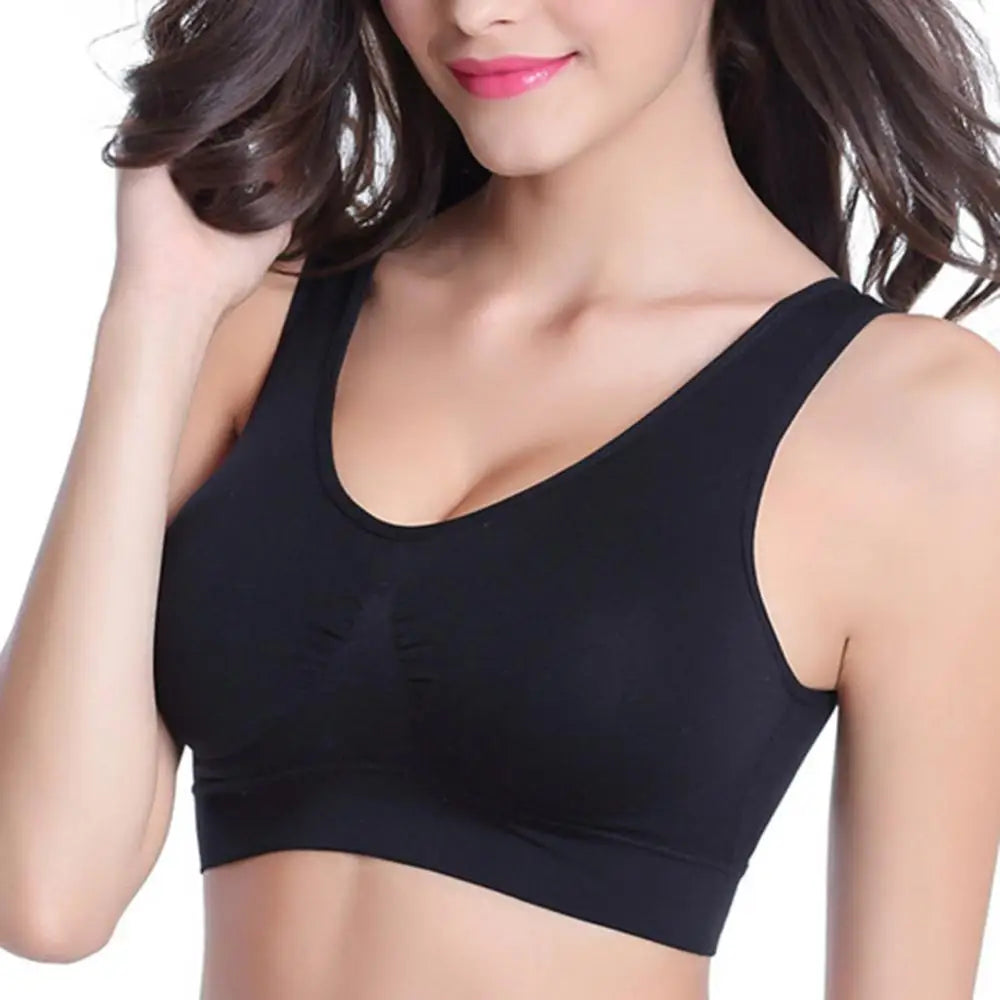 V Neck Wire Free Stretch Sports Bra Pure Color Yoga Crop Top for Comfort and Support Women's Wear Milanni Fashion Black XXXL