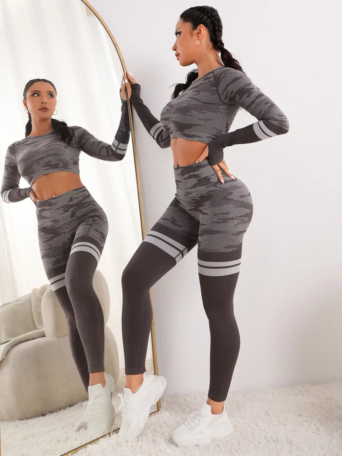 Seamless Yoga Set for Women Long Sleeve Crop Top & High Waist Leggings Gym Fitness Suit Milanni Fashion