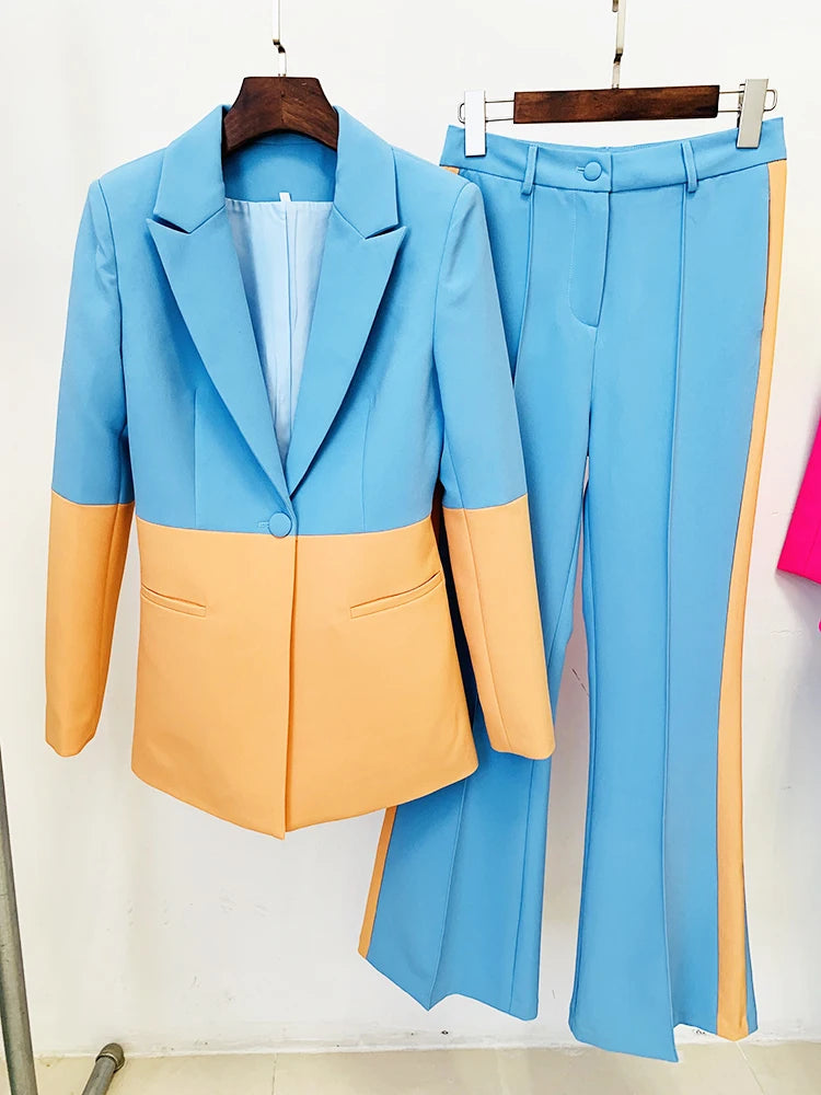 High-Quality Women's Star Style Designer Suit Set Color Block Blazer & Flare Pants  Milanni Fashion   