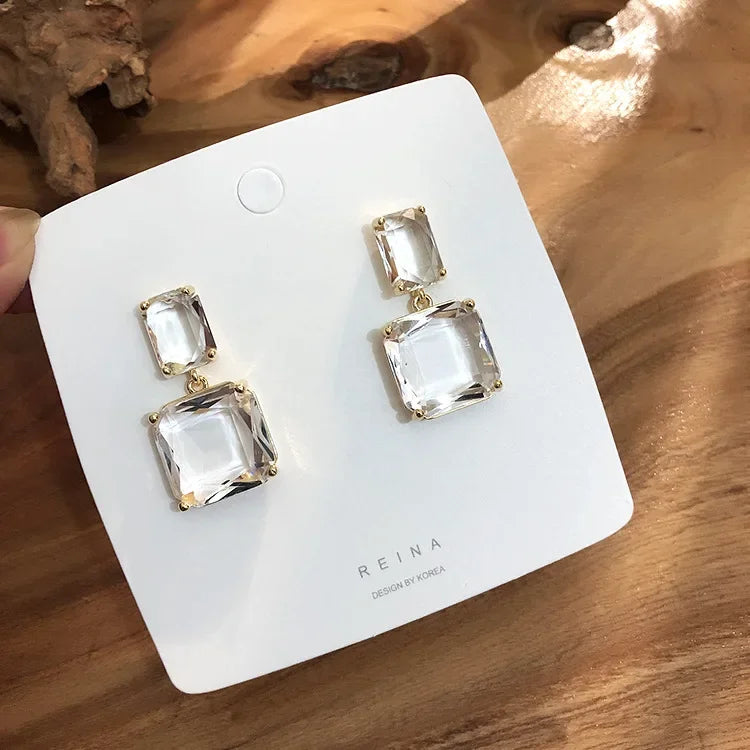 Double Square Earrings Luxury Transparent Glass Crystal Elegant Party Jewelry for Women Milanni Fashion