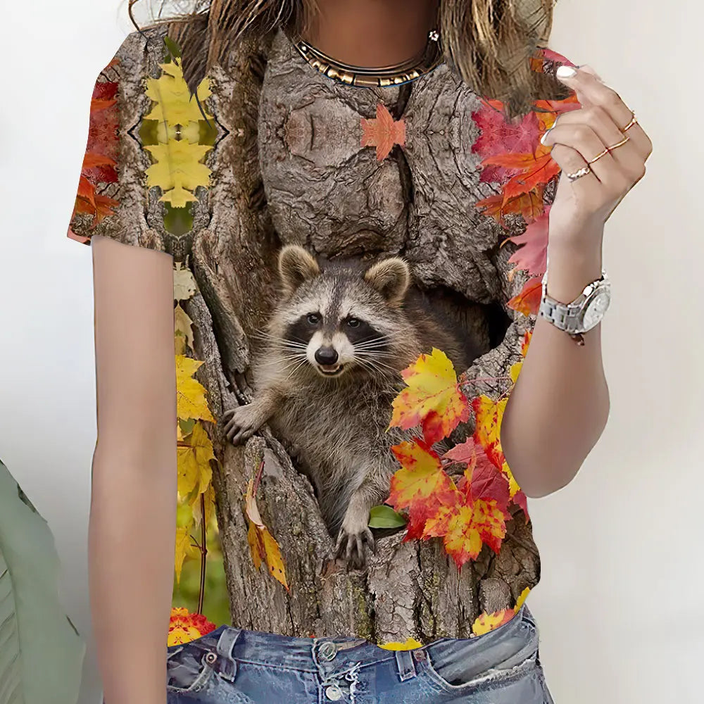 Animal Cute Raccoon 3D Print T-Shirt for Women Comfortable Graphic Tee for Casual Wear Milanni Fashion Brown S