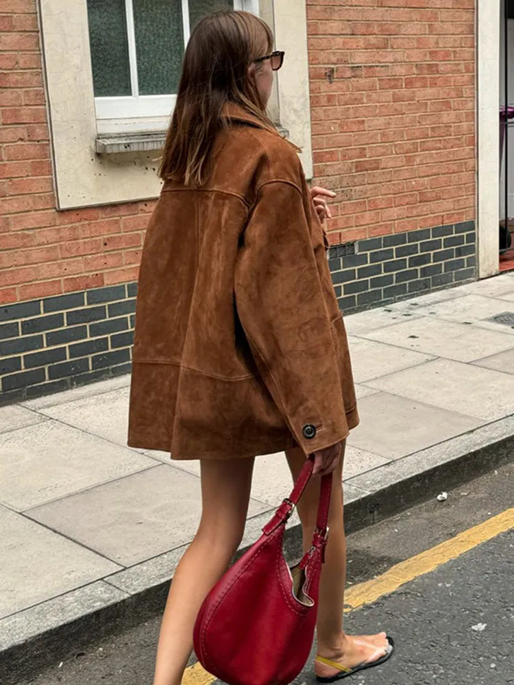 Brown Lapel Pocket Jacket for Women Fashion Long Sleeve Single Breasted Coat Stylish Outerwear Milanni Fashion