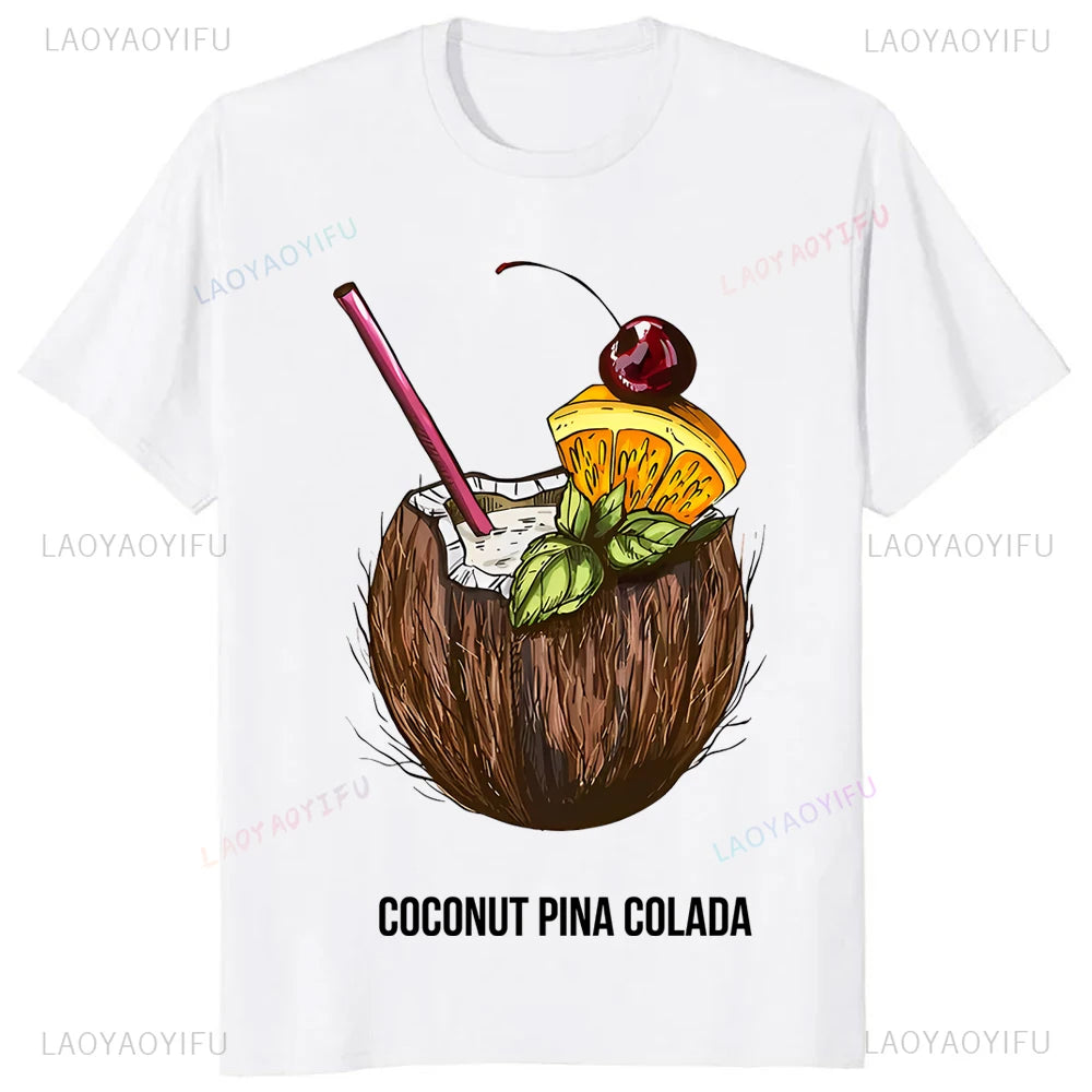 Coconut Pina Colada Printed Graphic T-shirt for Women Casual Y2K Streetwear Anime Cartoon Tee Milanni Fashion