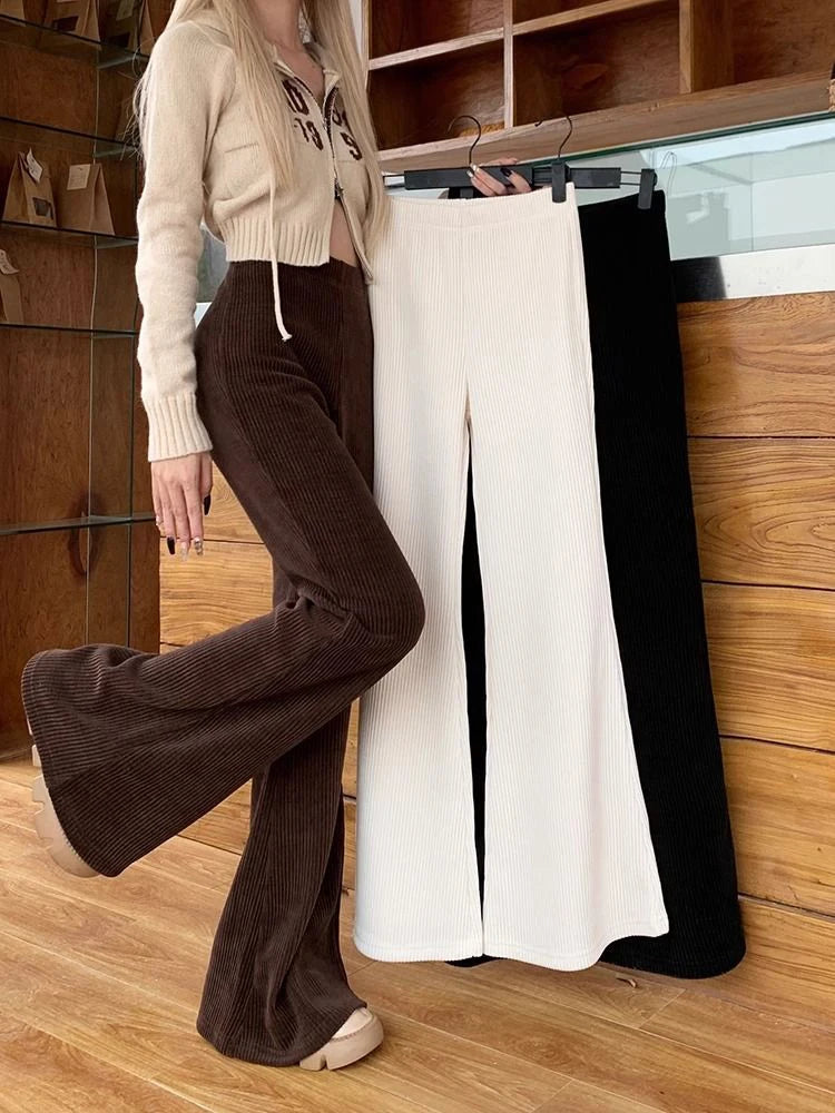 Vintage Corduroy Flare Pants for Women Casual High Waist Trousers Fall and Winter Fashion Pants Milanni Fashion