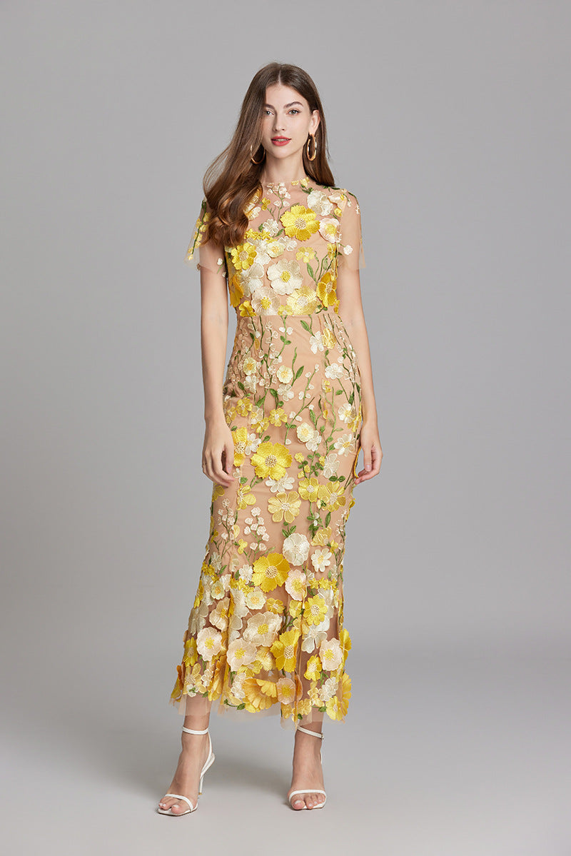 Verena | Women's Sheer Maxi Dress with Blumenstickerei