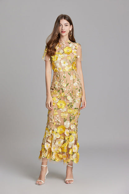 Verena | Women's Sheer Maxi Dress with Blumenstickerei