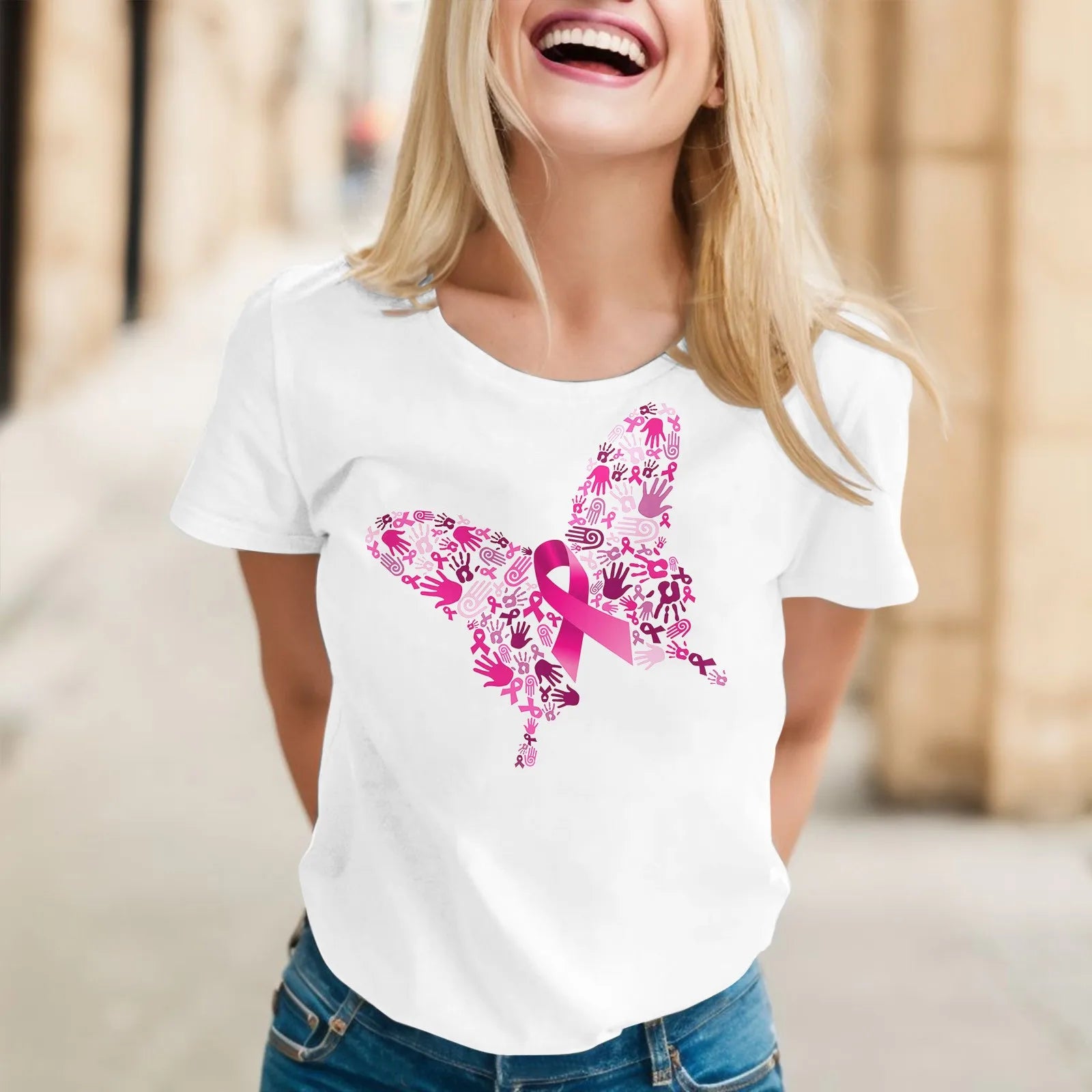 October Pink T-Shirt Breast Cancer Awareness Support Graphic Tee Stylish Comfortable Casual Wear Milanni Fashion