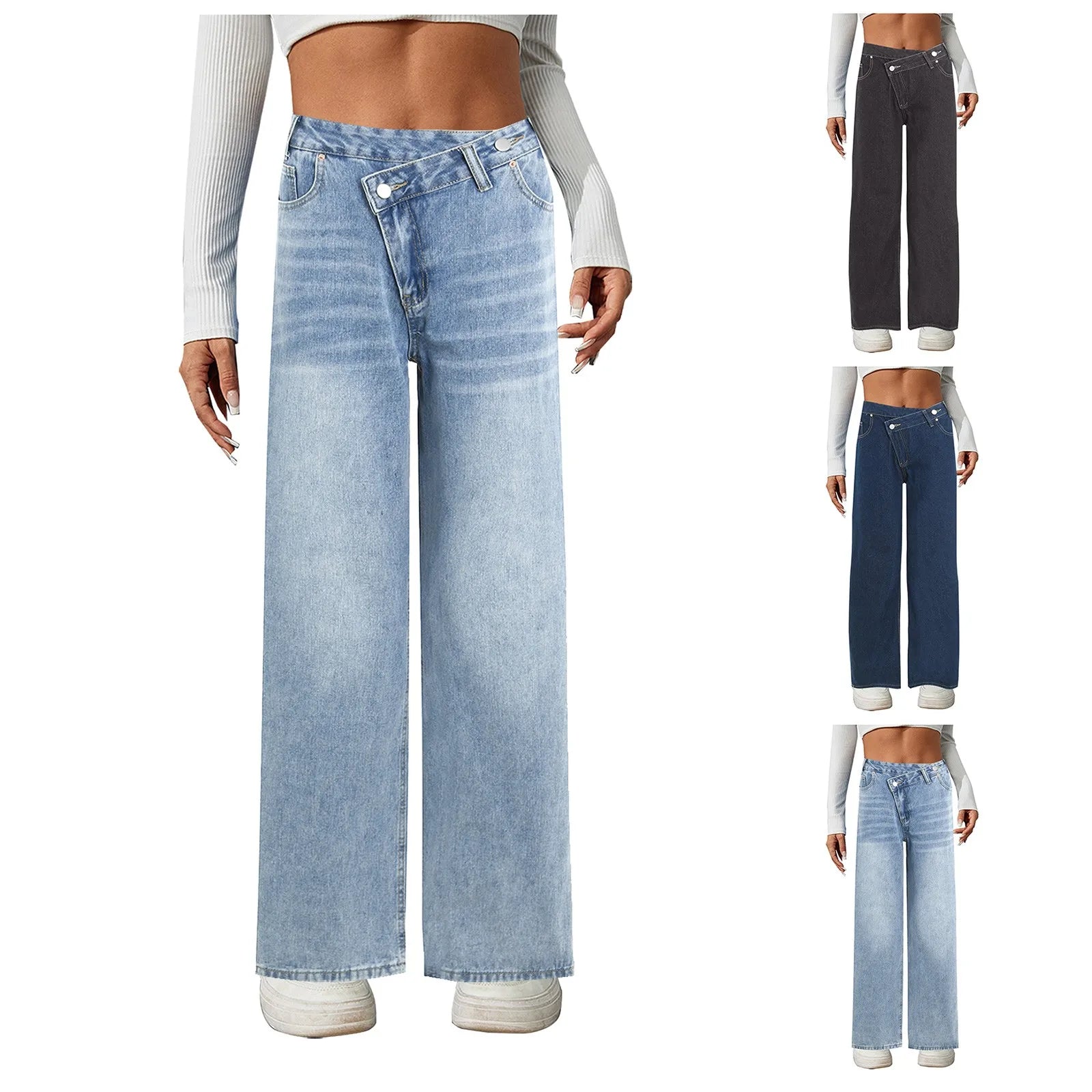 Casual Denim Trousers Loose Fit Wide Leg Pants Street Hipster Washed Jeans Stylish Everyday Wear Milanni Fashion