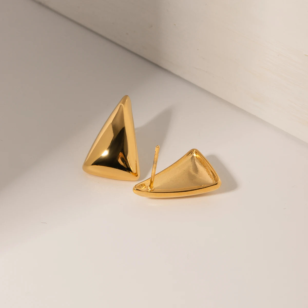 Golden Stainless Steel Triangle Stud Earrings Fashionable Textured Smooth Jewelry for Women Milanni Fashion