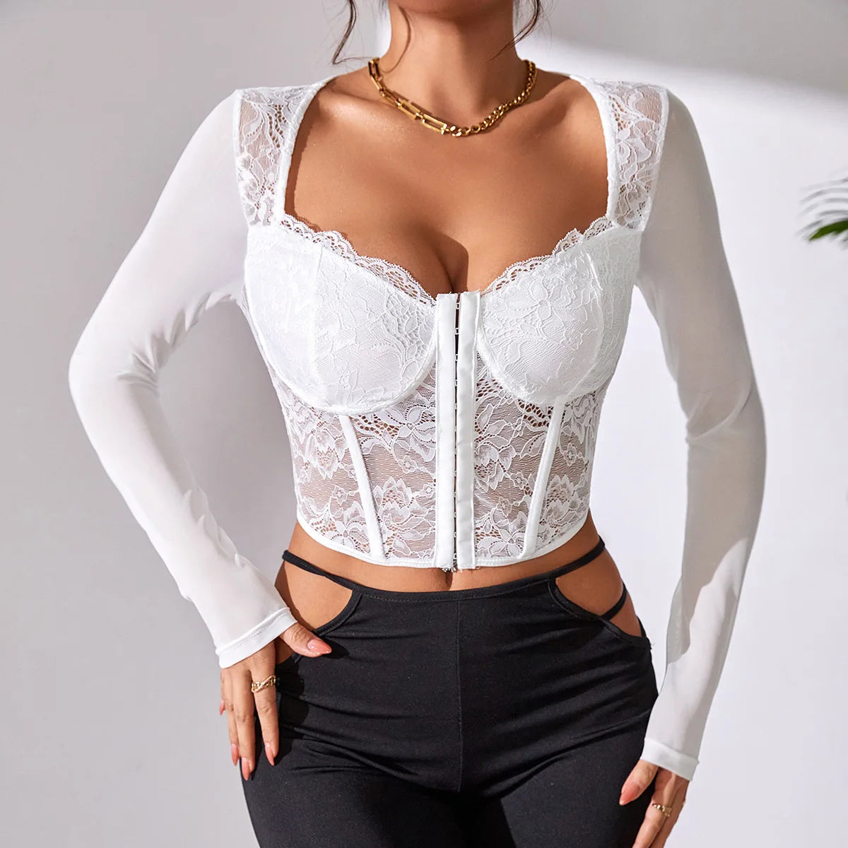 Sexy Lace Long Sleeve Women Blouse  Milanni Fashion   