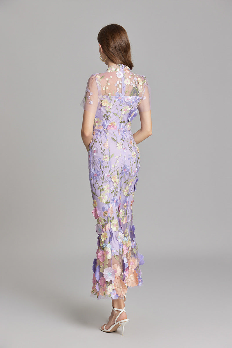 Verena | Women's Sheer Maxi Dress with Blumenstickerei