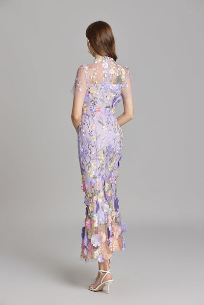 Verena | Women's Sheer Maxi Dress with Blumenstickerei