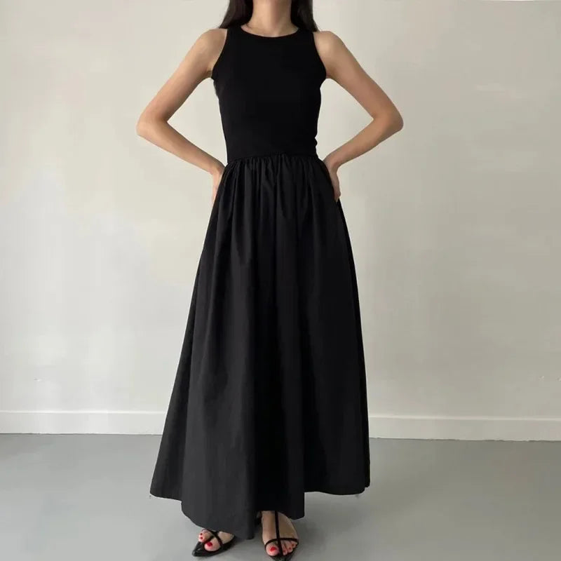 Simple Elegant Long Dress For Women Round Neck Sleeveless High Waist Temperament Dress Maxi Dress Milanni Fashion black L 