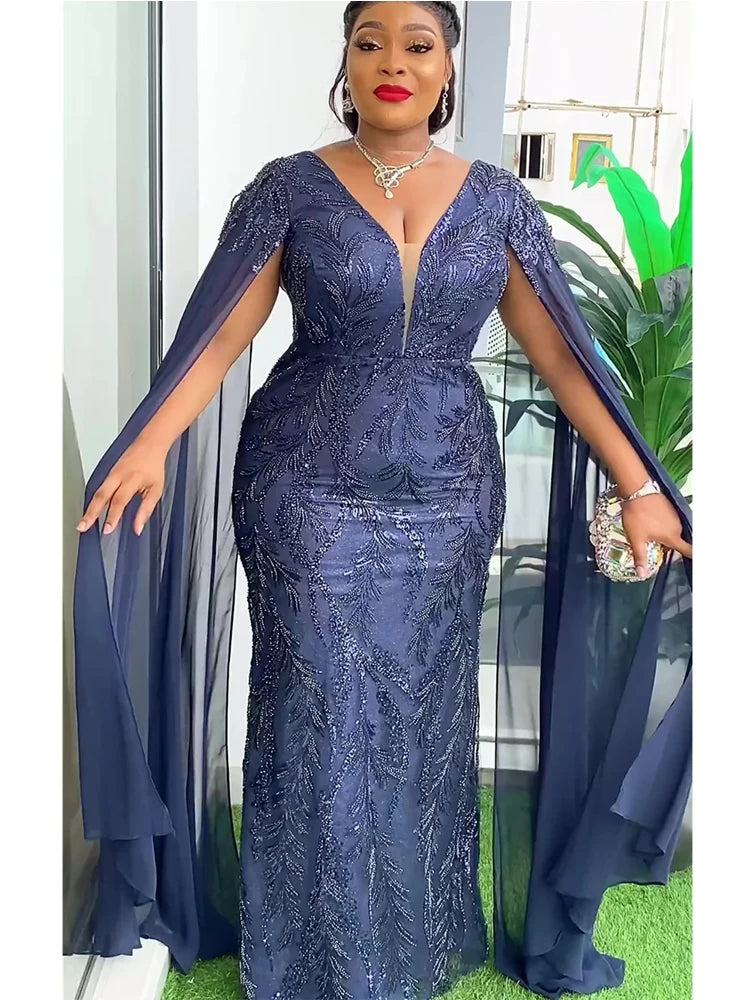 Luxury Sequin Evening Gown For Women Africa Clothing Wedding Prom Bodycon Long Dress Maxi Dress Milanni Fashion Dark Blue L 