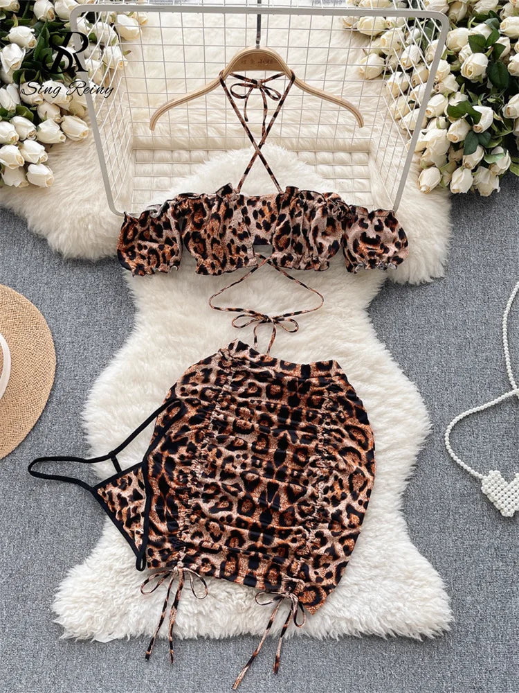 Leopard Print Sexy French Strapless Camisole and Folded Short Skirt Cosplay Lingerie Two-Piece Set Milanni Fashion