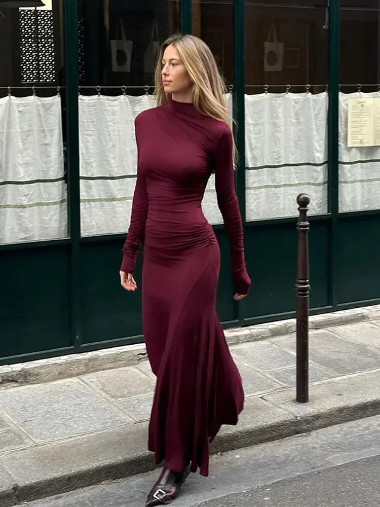 Casual Turtleneck Bodycon Long Dress For Women Chic Fashion Long Sleeve Slim Robe Dress Maxi Dress Milanni Fashion   