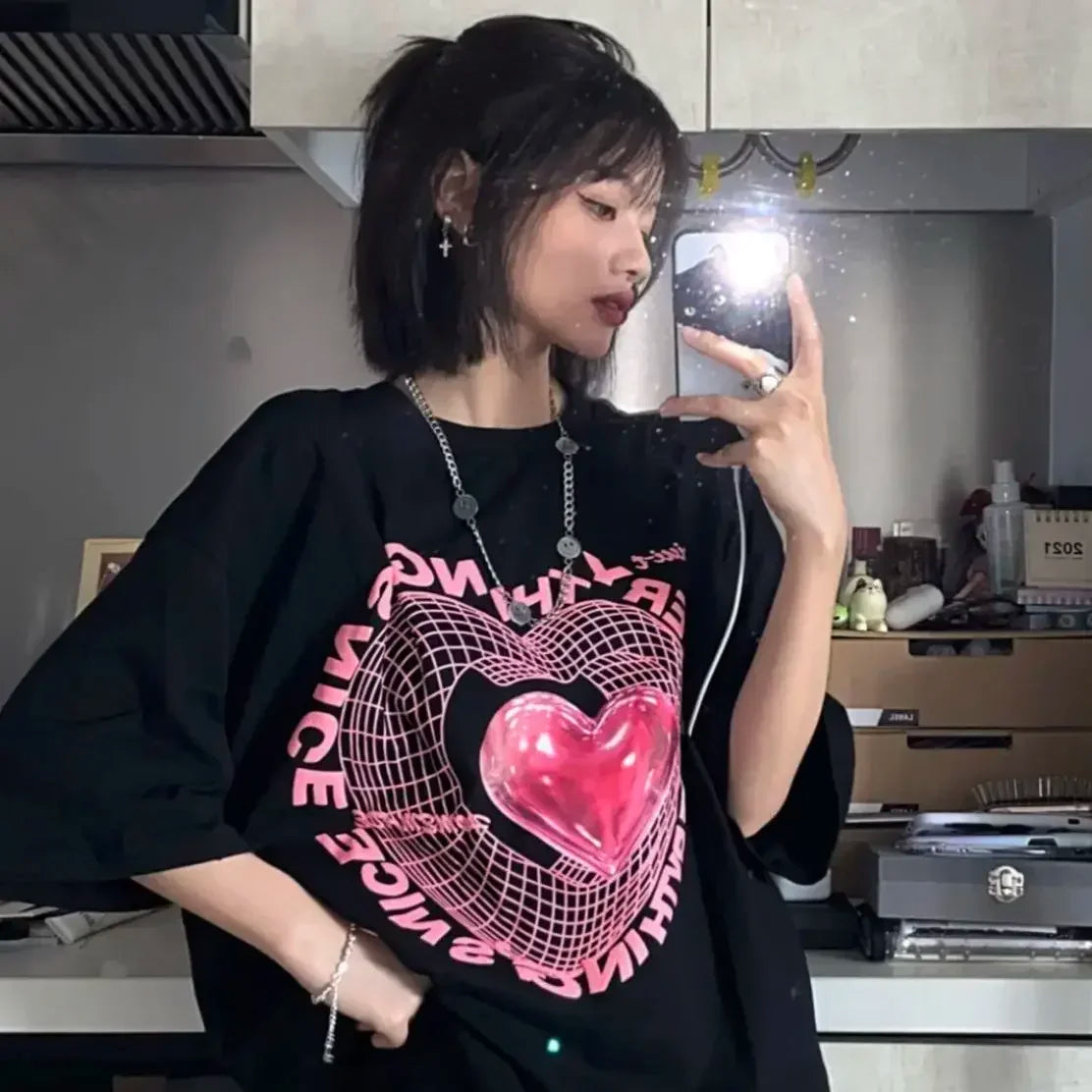 Oversized T-Shirt Harajuku Love Trendy Graphic Tee for Women Casual Streetwear Comfortable Fit Milanni Fashion