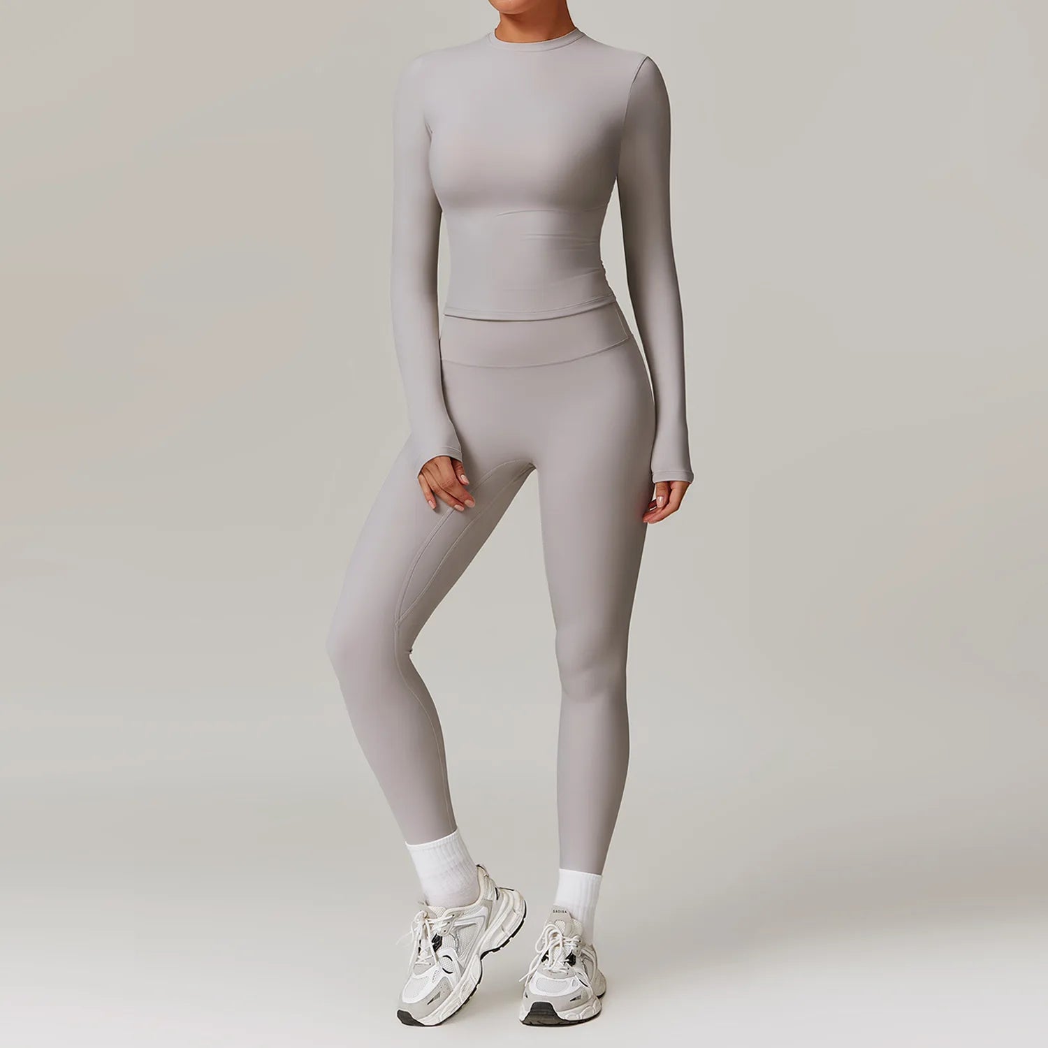 Yoga Suit Women Gym Set Running Workout Sportswear Female Long Sleeve Tracksuit  Milanni Fashion Frost grey Set-2 XL CHINA