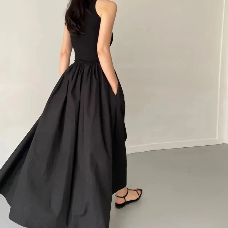 Simple Elegant Long Dress For Women Round Neck Sleeveless High Waist Temperament Dress Maxi Dress Milanni Fashion   