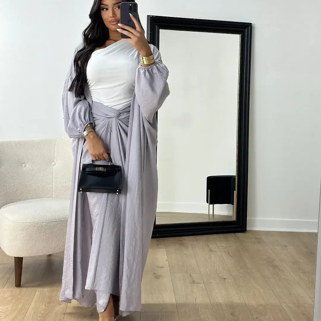 Women Elegant Solid Long Cardigan Twisted Skirt Set Autumn Winter Fashion Two Piece Set Milanni Fashion